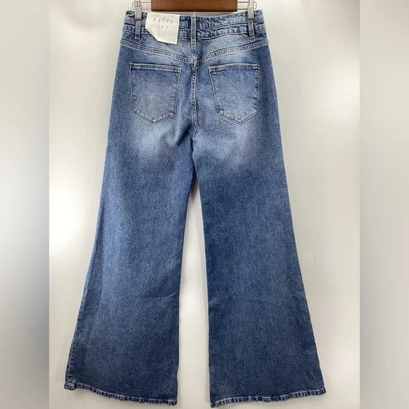 Petra High Rise Comfort Wide Flare Blue Women's Jeans - Picture 3 of 14